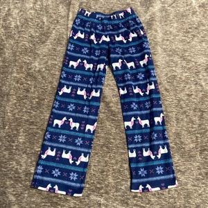 SO Brand PJ Fleece pants with elastic waist. Llama & snowflakes